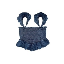 Women's Chambray Denim Ruffle-Front Peplum Jacket & Skirt Two-Piece Set — listing 2
