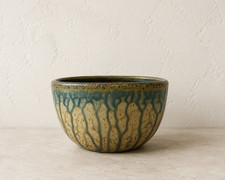Handmade Studio Pottery Bowl with Sgraffito Whale/Fish Motif and Spiral Design