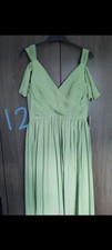 Duntery Olive Green Ruffle V-Neck Chiffon Bridesmaid Maxi Dress (160cm length) — listing 4