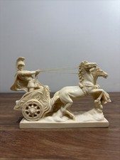 Vintage Italian Alabaster Resin Roman Charioteer with Two Horses Figurine — listing 5