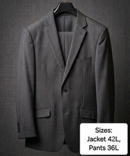 Men's Two-Button Wool Suit Jacket with Notch Lapel, Charcoal/Blue Birdseye Weave Yes - designer/luxury brand — listing 6