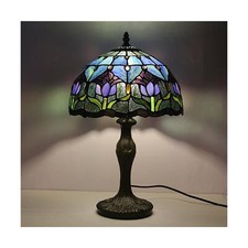 Tiffany-Style Stained Glass Lily/Tulip Accent Lamp with Bronze-Tone Metal Base — listing 3