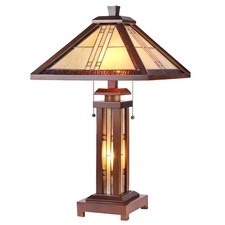 Tiffany-Style Mission Design Stained Glass Table Lamp with Base Night Light — listing 5