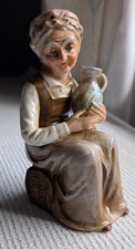 Vintage Grandmother Porcelain Character Doll in Green Velvet Dress with Pearl Collar — listing 6