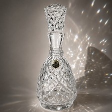 Vintage Cut Crystal Wine Decanter with Silver-Plated Collar and Pinecone Finial Stopper — listing 5