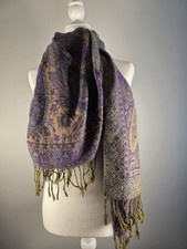 Pashmina Cognac and Cream Paisley Jamawar Wrap Shawl, 70% Pashmina 30% Silk, listing 5