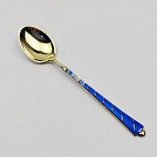 Vintage Guilloché Enamel Silver-Gilt Demitasse / Coffee Spoon with Green Enamel Handle and Gilt Fleur-de-Lis / Trefoil Motif — listing 3