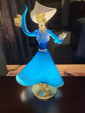 Murano Pink & Gold Aventurine Glass Figurine, Lady with Flower Basket