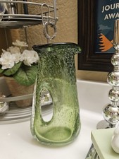Vintage Emerald Green Art Glass Basket with Twisted Pinched Handle — listing 4