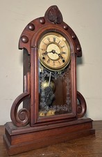 Antique Victorian Gingerbread Mantel Clock with Carved Walnut Case — listing 6