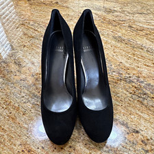 Stuart Weitzman Black Suede T-Strap Platform Heeled Sandals, Size 9.5 — listing 6