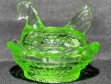 Green Uranium Depression Glass Plate, 5.5 inch, Ribbed Panel with Starburst Center — listing 2