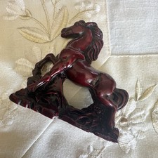 Chinese Red Resin Rearing Horse Figurine on Pedestal Base — listing 5