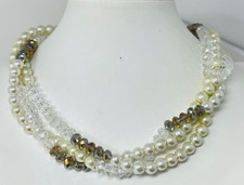 Multi-Strand Silver-Tone Station Necklace with Faceted Crystal and Gray Pearl Beads — listing 4