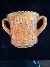 Vintage Marigold Carnival Glass Ruffled Bowl with Crackle/Tree Bark Texture, 7.5 inches — listing 2
