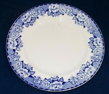 Antique Flow Blue Scenic Cabinet Plate with Gilt Scalloped Rim (Windmill/Boat Scene) Only a faint impressed number/letter — listing 6