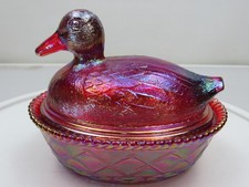Westmoreland Blue Glass Duck on Nest Covered Candy Dish, 4 1/2 inch — listing 4