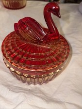 Jeannette Glass Amberina Swan Covered Powder Jar / Trinket Box — listing 3