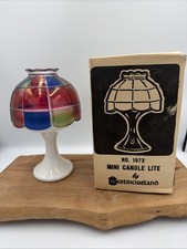 Westmoreland Fairy Lamp with Hand-Painted Floral Satin Glass Shade and Milk Glass Pedestal Base, 8 inches tall — listing 6