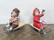 Porcelain Winter Sledding Children Figurine, Blue and White — listing 4