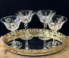 Set of 7 Vintage Wheel-Cut Floral Etched Champagne Coupe Glasses — listing 3