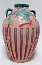 Roseville Cherry Blossom Two-Handled Vase, Shape 618-5, Pink/Brown Colorway — listing 5