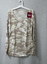 Scoop Long Sleeve Double Layer Maternity Shirt, Grey and White, Side Ruching, Size L (12-14), listing 5