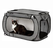 Necoichi Portable Soft-Sided Cat Carrier/Cage, Black & White Gingham