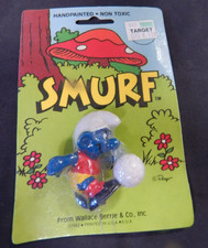 Vintage Soccer Player Smurf PVC Figure on Original Wallace Berrie Card