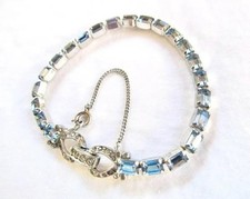Rhinestone Marquise Blue Crystal Tennis Bracelet with Halo Setting