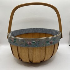 Vintage Hand-Woven Splint Wood Gathering Basket with Bentwood Handle — listing 3