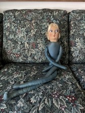 Vintage Cloth Boudoir Doll with Painted Felt Face, Straw Hat and Silk Dress — listing 5