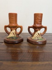 Roseville Pottery Sunflower Candlestick with Handled Base — listing 5