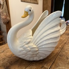 Vintage Ceramic Swan Planter with Applied Roses and Gold Trim — listing 4