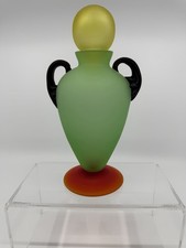 Vintage Green Frosted Satin Glass Bud Vase with Bulbous Genie Bottle Form — listing 4