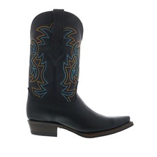 Black Leather Western Cowboy Boots with Traditional Toe Stitching