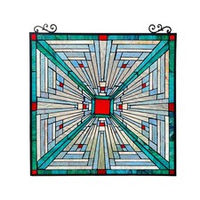 Mission / Arts & Crafts Style Wood Floor Lamp with Stained Glass Shade and Column Nightlight