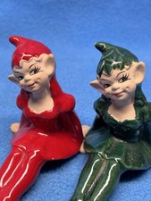 Pair of Mid-Century Green Pixie Elf Ceramic Figurines — listing 4
