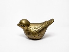 Vintage Solid Brass Preening Bird Figurine on Round Base