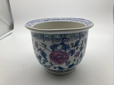 Chinese Famille Rose Hand-Painted Porcelain Cachepot/Planter with Bird & Floral Design — listing 3