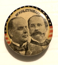 1896 William McKinley Presidential Campaign Pinback Button Stars & Stripes Portrait — listing 3