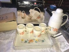 Vintage 1980s Thermal Serving Set with Insulated Carafe and Tumblers, Pastel Stripe Pattern, New Old Stock — listing 4