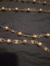 Vintage Mexican Silver Filigree Link Bracelet with Green Art Glass Cabochons and Silver Bead Panels — listing 3