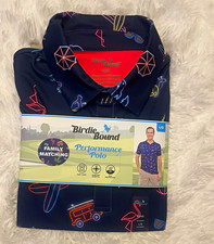 Birdie Bound Men's Parrot Print Golf Polo Shirt, Navy Blue, Size XL — listing 5