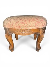Vintage Queen Anne Style Footstool with Cabriole Legs and Floral Tapestry Upholstery — listing 6