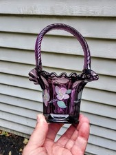 Hand-Blown Art Glass Free-Form Basket Bowl with Pink, Blue & Green Swirls — listing 5