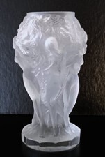 Art Deco Frosted Glass Bacchantes Vase with Dancing Nudes & Grape Harvest Motif