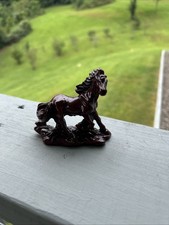 Chinese Red Resin Rearing Horse Figurine on Pedestal Base — listing 2