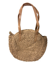 Vintage Crochet Macrame Tote Bag with Suede-Trimmed Wooden Handles — listing 4
