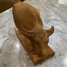 Vintage Hand-Carved Folk Art Wooden Cow Figure with Articulated Legs — listing 3